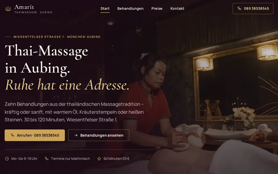 Startseite von amarit-thaimassage-aubing.de, Kundenprojekt der KM Digitalagentur