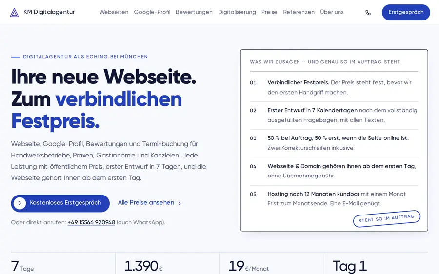 Startseite von km-digitalagentur.de, eigener Auftritt der KM Digitalagentur